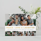 ホイル平和、愛、笑いマルチフォトホリデー 箔シーズンカード (立ち正面)