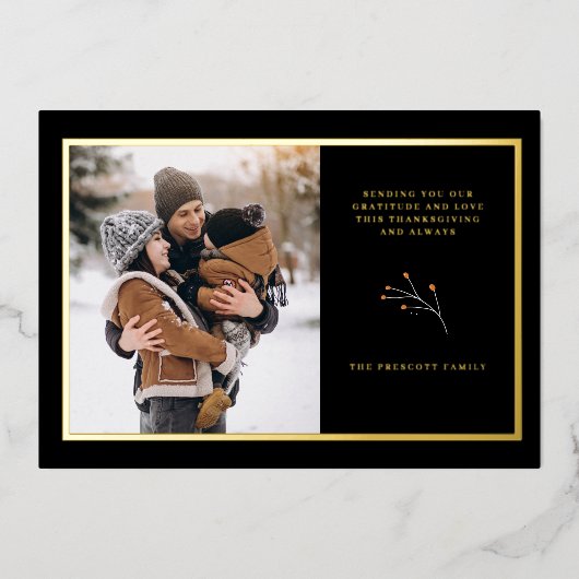 ホイル感謝祭フォトカード秋の植物学 箔シーズンカード (正面)