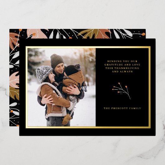 ホイル感謝祭フォトカード秋の植物学 箔シーズンカード (正面/裏面)