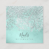 ホイル抽象芸術シルバーティール（緑がかった色）ID775 スクエア名刺 (正面)