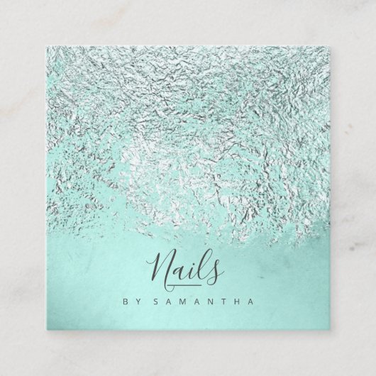 ホイル抽象芸術シルバーティール(緑がかった色)ID775 スクエア名刺 (正面)