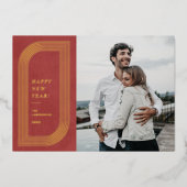 ホイル抽象芸術幾何学的年賀状 – 赤 箔招待状 (正面)