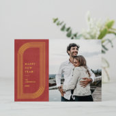 ホイル抽象芸術幾何学的年賀状 – 赤 箔招待状 (立ち正面)