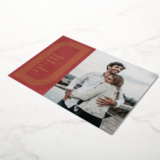 ホイル抽象芸術幾何学的年賀状 – 赤 箔招待状 (回転した状態)