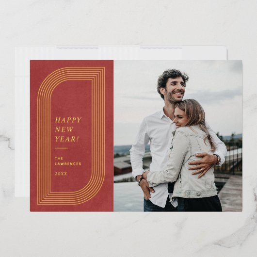 ホイル抽象芸術幾何学的年賀状 – 赤 箔招待状 (封筒)