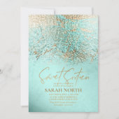 ホイル抽象芸術Sweet sixteen金ゴールドティール（緑がかった色）ID776 招待状 (正面)