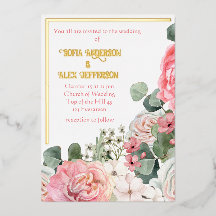 ホイル招待状と水彩花