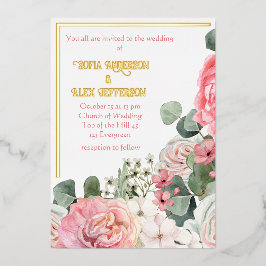 ホイル招待状と水彩花 箔招待状