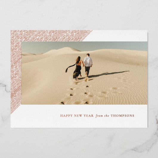 ホイル新年エッチング白い水平フォトカード 箔シーズンカード (正面)