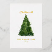 ホイル水の色の木のクリスマス休暇 箔シーズンカード (正面)