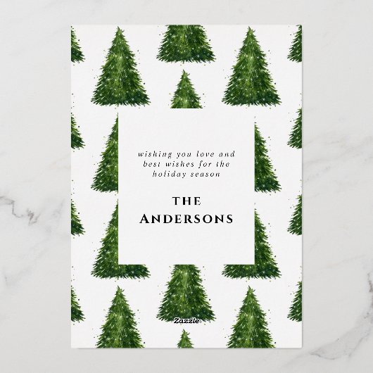 ホイル水の色の木のクリスマス休暇 箔シーズンカード (裏面)