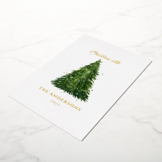 ホイル水の色の木のクリスマス休暇 箔シーズンカード (回転した状態)