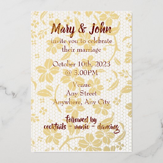 ホイル結婚式招待状 – 完全に編集可能 箔招待状 (正面)