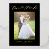 ホイル結婚2枚実在の写真エレガントカード 箔招待状 (正面)