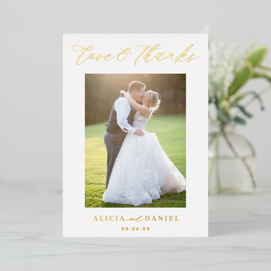 ホイル結婚2枚実在の写真エレガントカード 箔招待状 (立ち正面)