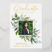 ホイル緑の金ゴールド写真卒業のお知らせ 箔招待状 (正面)