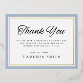 ホイル縁どダスティ青悔やみや弔慰サンキューカード 箔招待状ポストカード (正面)
