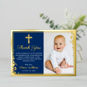 ホイル金ゴールドネイビーブルーバプテスマ写真サンキューカード 箔招待状 (立ち正面)