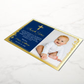 ホイル金ゴールドネイビーブルーバプテスマ写真サンキューカード 箔招待状 (回転した状態)