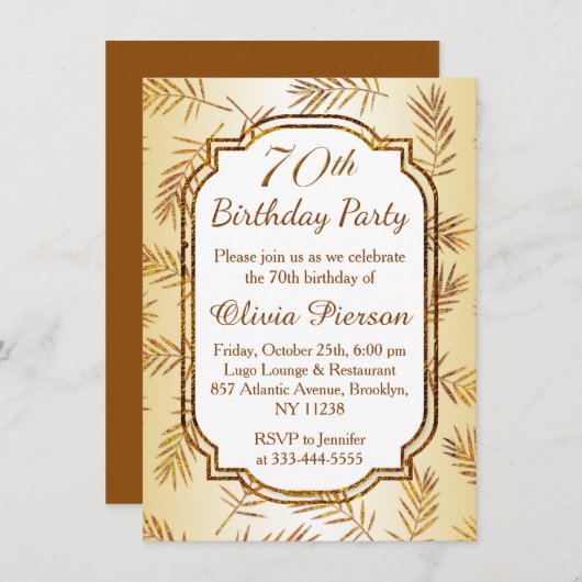ホイル離れ効果付き金の70th誕生日パーティー 招待状 (正面/裏面)