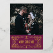 ホイル雪の結晶フローリッシュフレームカード – 紫 箔招待状 (正面)