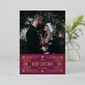 ホイル雪の結晶フローリッシュフレームカード – 紫 箔招待状 (立ち正面)