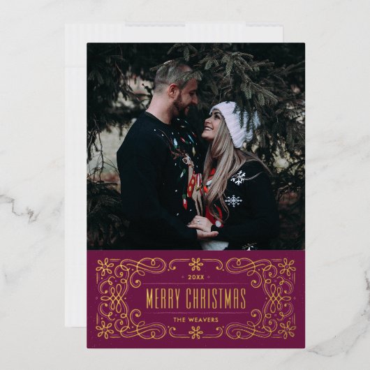 ホイル雪の結晶フローリッシュフレームカード – 紫 箔招待状 (封筒)