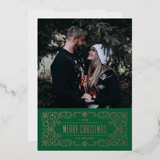 ホイル雪の結晶フローリッシュフレームカード – 緑 箔招待状 (封筒)