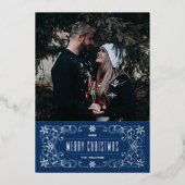 ホイル雪の結晶フローリッシュフレームカード – 青 箔招待状 (正面)