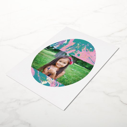 ホイル霜降りイースターエッグの休日のフォトカード – ピンク 箔シーズンカード (回転した状態)