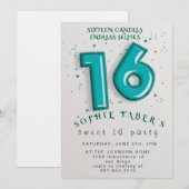 ホイル風船 スイート16 バースデーパーティー 招待状 (正面/裏面)