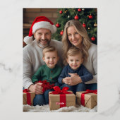 ホイル クリスマスカード テンプレート 写真 休日 赤 (裏面)