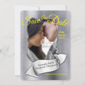 ホイル – グレーと黄色の文字日付を保存 招待状 (正面)