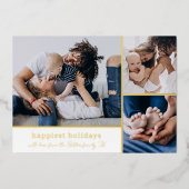 ホイル |ハッピーホリデー3写真シグネチャークリスマス 箔シーズンカード (正面)