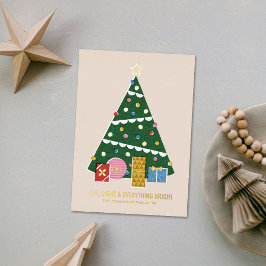 ホイル レトロ ヴィンテージ クリスマスツリー ホリデーカード 箔招待状