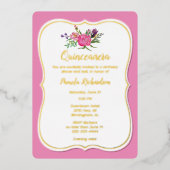 ホイルQuinceaeneraホイル付きピンクの花 箔招待状 (正面)