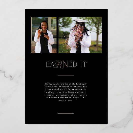 ホイルRN看護学位の卒業発表 箔招待状 (裏面)