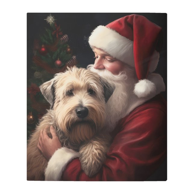 ホイートンテリアウィズサンタクロースフェスティバルクリスマス メタルプリント (正面)