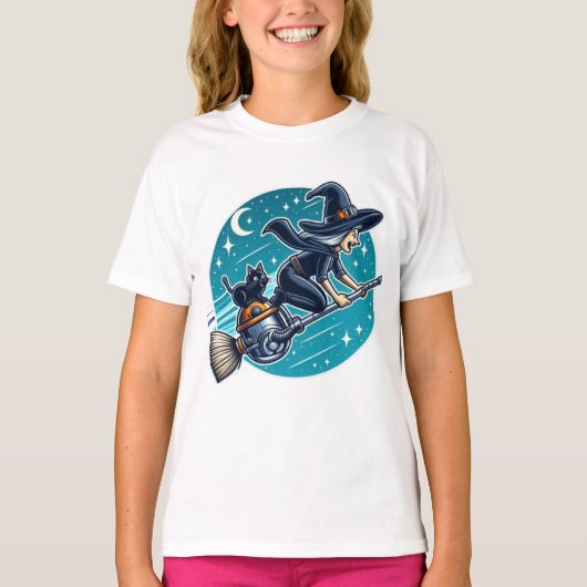 ホイールの魔女：ハロウィーン魔法とモダン Tシャツ (正面)