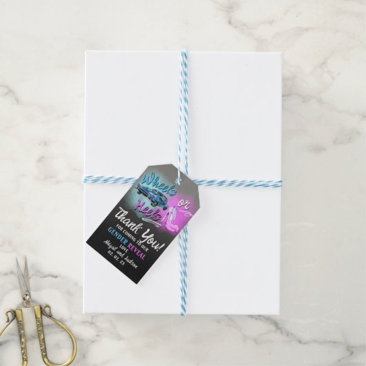 ホイールまたはヒールの性別がメッセージカードを明らかにする。 ギフトタグ (より糸付き)