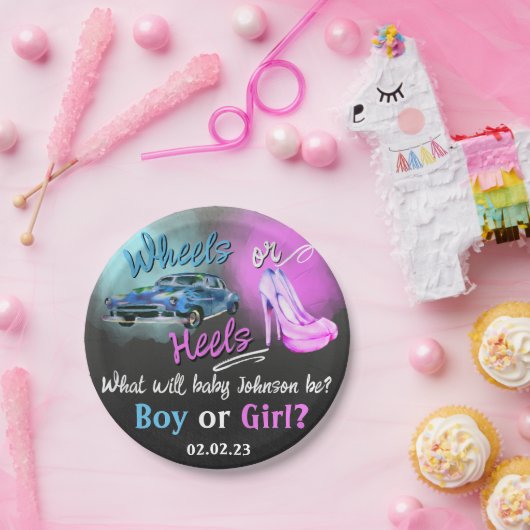 ホイールまたはヒール性別は紙プレートを明らかにする。 ペーパープレート (パーティー)