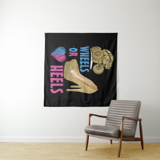 ホイールズ オア ヒールズ ママはあなたを愛してるよ 性別発表 タペストリー (インサイチュ(横))