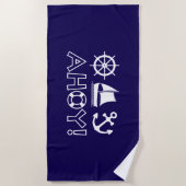 ホイールセーリングボートいかりアホイ！ヘビーホワイト ビーチタオル (正面)