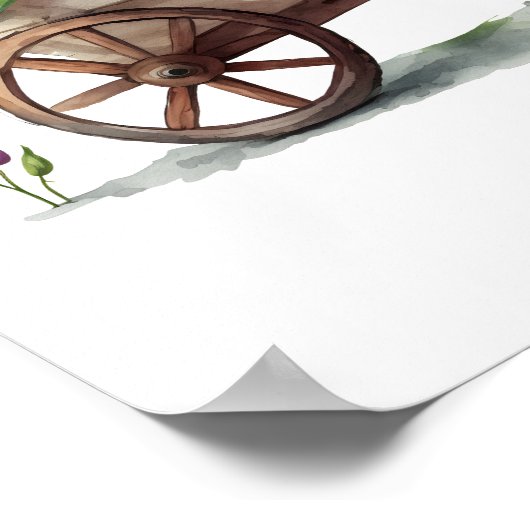 ホイールバレル内のピンク色の白い黄色の紫色の花 ポスター (角)