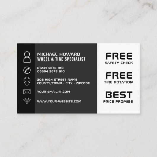 ホイールロゴデザイン、タイヤ/タイヤスペシャリスト 名刺 (裏面)