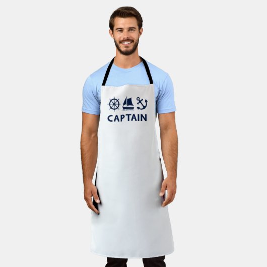 ホイール帆船いかりキャプテンダークブルー エプロン (着用した状態)
