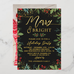 ホイ実在ルと明メリーるいフォトクリスマスのパーティー 箔招待状