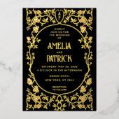 ホイ実在ルアールヌーボーフローラ結婚ズブラック 箔招待状 (正面)