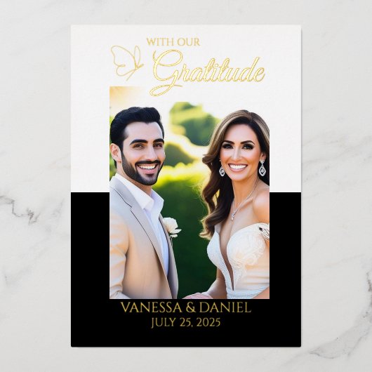 ホイ実在ルエレガントバタフライ写真サンキューカード 箔シーズンカード (正面)