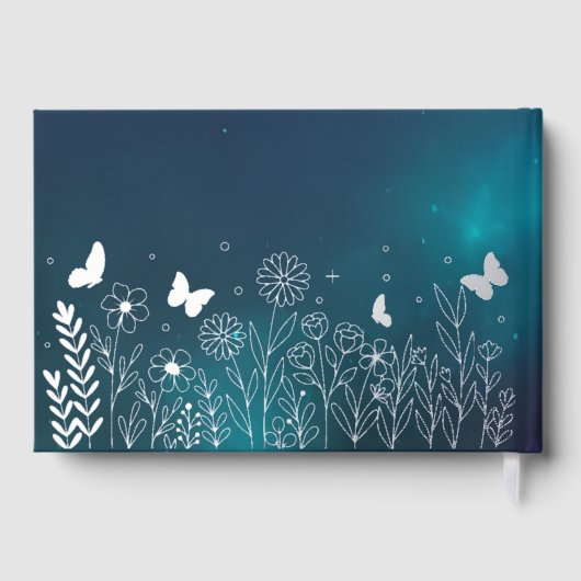 ホイ実在ルエレガントパープルティール（緑がかった色）結婚フローラ ゲストブック (裏面)